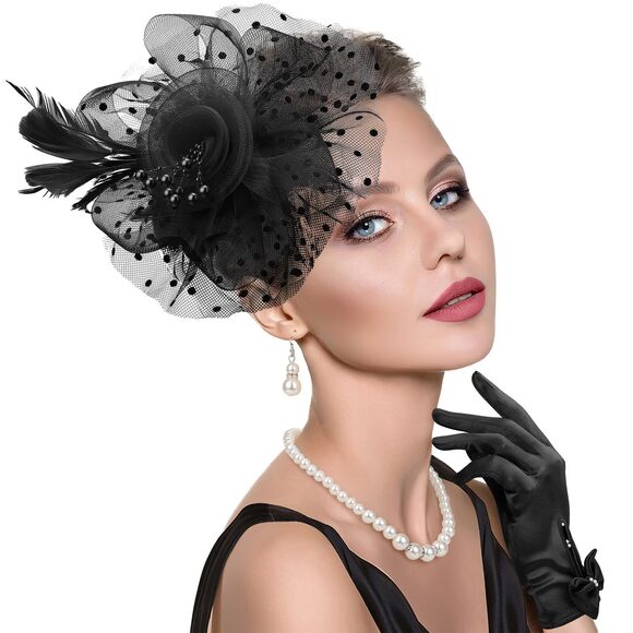 1920s Vintage Fascinators Hat For Women Veil Mesh Tea Party Headpiece 8648 - Picture 7 of 7